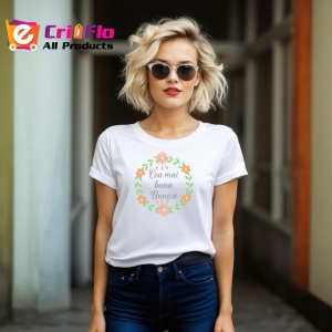 Tricou Cea Mai Buna Bunica V3 Coronita Frunze, din bumbac 100% , tricou alb pentru Dama - Img 3
