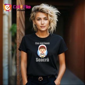 Tricou Cea Mai Buna Soacra Cadou Familie, din bumbac 100%, tricou negru Dama | Barbat - Img 3