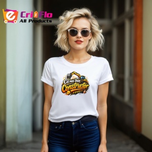 Tricou Cel Mai Bun Constructor Utilaj Galben V1, din bumbac 100% , tricou alb pentru Dama | Barbat - Img 4