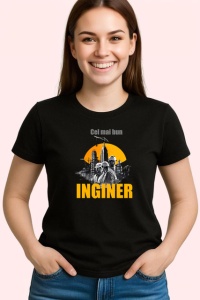 Tricou Cel Mai Bun Inginer Santier Galben, din bumbac 100%, tricou negru Dama | Barbat - Img 2
