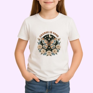 Tricou Change is good fluturi cu luna si flori design dark boho Copii | Dama | Barbat Barbat - Img 4