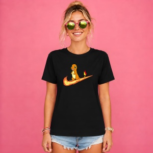 Tricou Charmander Fire Wave Logo Portocaliu Urban Pokemon Design, din bumbac 100%, tricou negru, Copii | Dama | Barbat - Img 2