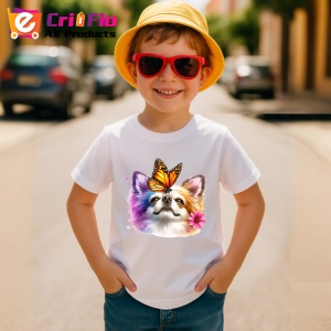 Tricou Chihuahua alb cu fluture portocaliu pe cap design de poveste Copii | Dama | Barbat Barbat - Img 10
