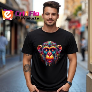 Tricou Chip cimpanzeu colorat arta moderna cu primate Copii | Dama | Barbat, culoare negru - Img 6