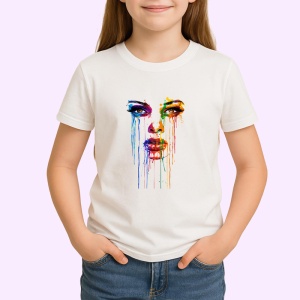 Tricou Chip feminin cu lacrimi colorate fundal alb Copii | Dama | Barbat - Img 3