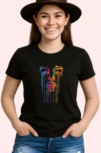 Tricou Chip feminin cu lacrimi colorate fundal alb Copii | Dama | Barbat, culoare negru - Img 3