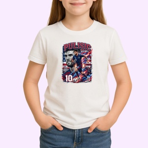 Tricou Christian Pulisic Sua Capitan America Fotbal, din bumbac 100% , tricou alb pentru Copii | Dama | Barbat - Img 2