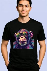Tricou Cimpanzeu cu ochelari reflectand natura Copii | Dama | Barbat, culoare negru - Img 2