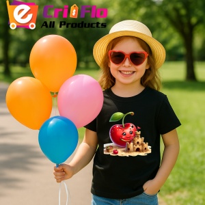 Tricou Cireasa de vara amuzanta castel de nisip, Fructe, Copii | Dama, culoare negru - Img 3