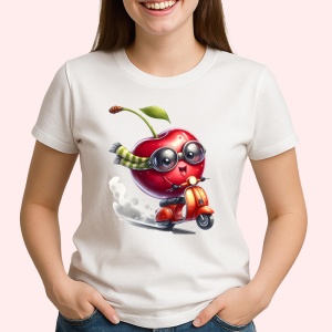 Tricou Cireasa de vara amuzanta pe scuter, Fructe, Copii | Dama - Img 2