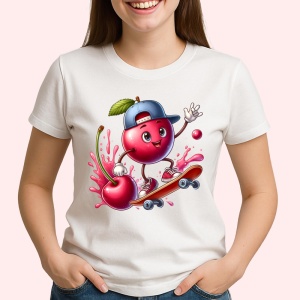 Tricou Cireasa de vara amuzanta skateboarding, Fructe, Copii | Dama - Img 2
