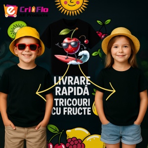 Tricou Cireasa de vara amuzanta surfing, Fructe, Copii | Dama, culoare negru - Img 6