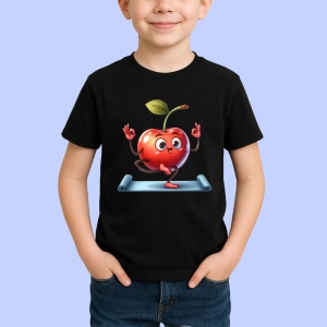 Tricou Cireasa de vara amuzanta yoga, Fructe, Copii | Dama, culoare negru