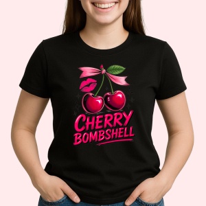 Tricou Cireasa exploziva, Fructe, Copii | Dama, culoare negru - Img 2