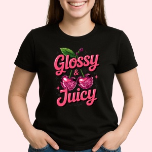 Tricou Cireasa Lucioasa si zemoasa, Fructe, Copii | Dama, culoare negru - Img 2