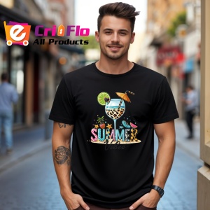Tricou Cocktail cu lime si umbreluta text summer vibes exotic si racoritor Copii | Dama | Barbat, negru - Img 6