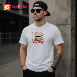 Tricou Coffee Valentine Ceasca Cafea Cu Inimi, din bumbac 100% , tricou alb pentru Dama | Barbat - Img 6