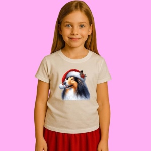 Tricou Collie Craciun Portret 2, din bumbac 100%, tricou alb, Copii | Dama | Barbat - Img 2