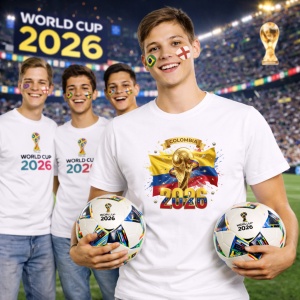 Tricou Colombia World Cup 2026 Fifa V2, din bumbac 100%, tricou alb, Copii | Dama | Barbat - Img 7