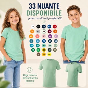 Tricou Copii Basic Malfini – 100% Bumbac, Mânecă Scurtă, 33 Culori pentru Fete și Băieți, Calitate Premium - Img 5