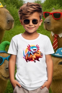 Tricou copii Capybara - Axolotl pe capybara
