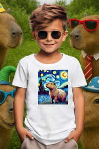 Tricou copii Capybara - pictat in stil Van Gogh - Img 3