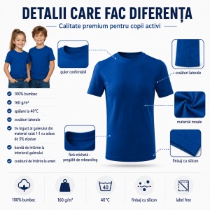 Tricou Copii Clasic Basic Free – Băiat și Fată, 100% Bumbac, Confortabil - Img 3