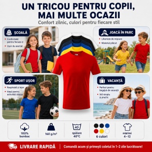 Tricou Copii Classic Malfini – 100% Bumbac, Mânecă Scurtă, Fete și Băieți, 6 Culori - Img 8