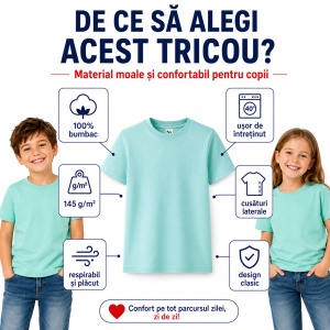 Tricou Copii Classic New Malfini – 100% Bumbac, Mânecă Scurtă, Fete și Băieți, 18 Culori - Img 2