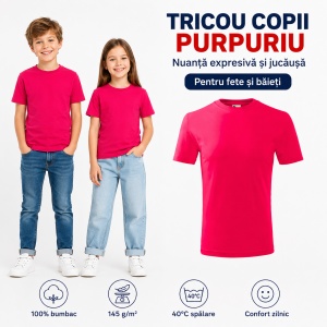Tricou Copii Classic New Malfini – 100% Bumbac, Mânecă Scurtă, Fete și Băieți, 18 Culori - Img 22