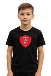 Tricou copii cu logo stema AC Perugia Italia, din bumbac 100% - Img 2