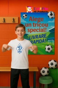 Tricou copii cu logo stema FC Dinamo Moscova Rusia, din bumbac 100%