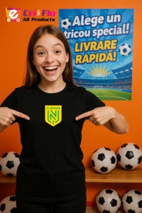 Tricou copii cu logo stema FC Nantes Franta, din bumbac 100% - Img 5