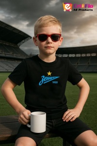 Tricou copii cu logo stema FC Zenit Rusia, din bumbac 100% - Img 3