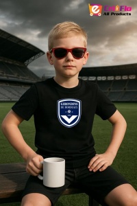 Tricou copii cu logo stema Girondins de Bordeaux Franta, din bumbac 100% - Img 3