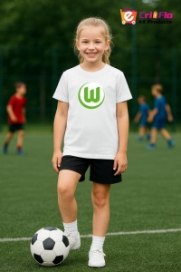 Tricou copii cu logo stema VfL Wolfsburg Germania, din bumbac 100%