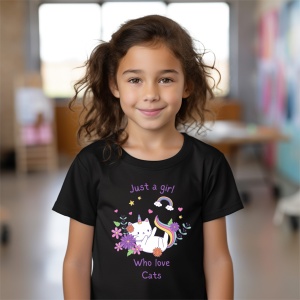 Tricou copii din bumbac 100%, personalizat cu Girl Loving Cats - Cadou