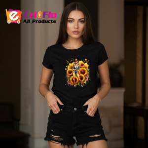 Tricou Cowgirl pose sunflowers background, cowgirl cu fundal floarea soarelui, Copii | Dama | Barbat , tricou negru - Img 7