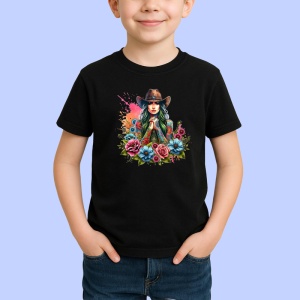 Tricou Cowgirl roses and sunflower ink, cowgirl trandafiri si floarea soarelui tatuaj, Copii | Dama | Barbat , tricou negru - Img 2