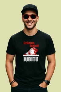 Tricou Craciun Fericit Iubitu Model Simplu, din bumbac 100%, tricou negru, Dama | Barbat - Img 2
