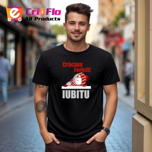 Tricou Craciun Fericit Iubitu Model Simplu, din bumbac 100%, tricou negru, Dama | Barbat - Img 3