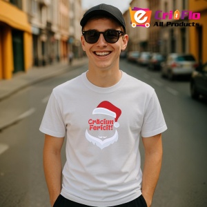 Tricou Craciun Fericit Mos Simplu, din bumbac 100%, tricou alb, Dama | Barbat - Img 4