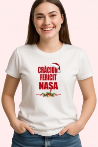 Tricou Craciun Fericit Nasa Decor, din bumbac 100%, tricou alb, Dama | Barbat - Img 2