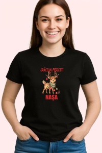 Tricou Craciun Fericit Nasa Ren Clasic, din bumbac 100%, tricou negru, Dama | Barbat - Img 2