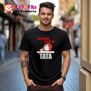 Tricou Craciun Fericit Tata Model Simplu, din bumbac 100%, tricou negru, Dama | Barbat - Img 3