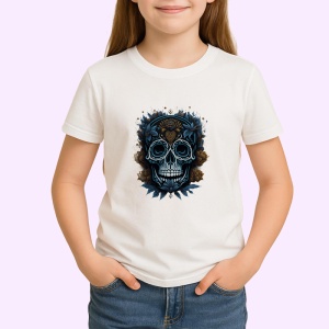 Tricou Craniu artistic cu bijuterii aurii si fundal maro Copii | Dama | Barbat - Img 4