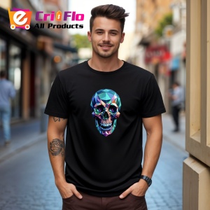 Tricou Craniu Colorat Poligonal, Copii | Dama | Barbat, culoare negru - Img 5