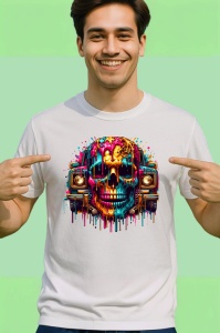 Tricou Craniu cu coroana si casetofoane stil street art colorat Copii | Dama | Barbat - Img 2