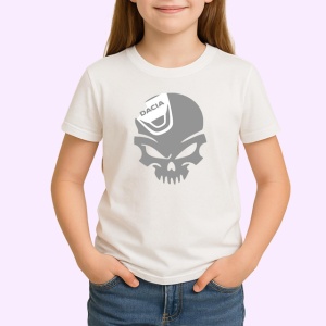 Tricou Craniu Cu Sapca Dacia Logan Auto, din bumbac 100% , tricou alb pentru Copii | Dama | Barbat