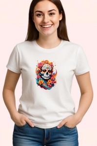 Tricou Craniu decorat cu flori in stil dia de los muertos Copii | Dama | Barbat - Img 3